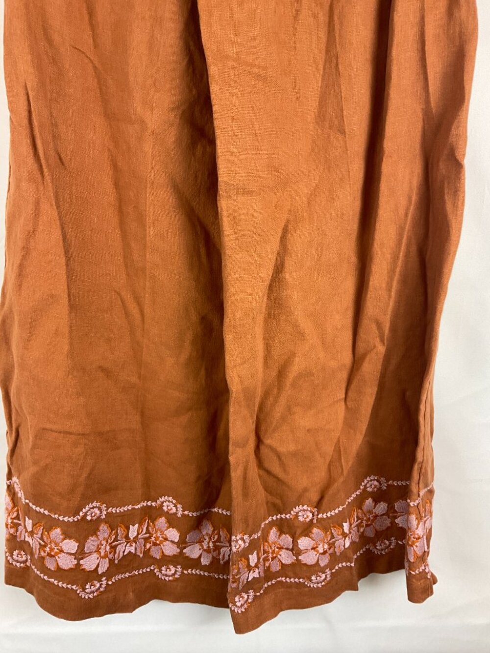 Spartina 449 Pants XS Sienna Brown Light Pink Orange Embroidery Elastic Waist - Picture 7 of 8